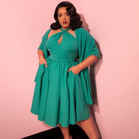 Vixen by Micheline Pitt Dresses & Skirts - NWT Never worn Golden Era Swing Dress and Scarf in Teal-Vixen by Micheline Pitt